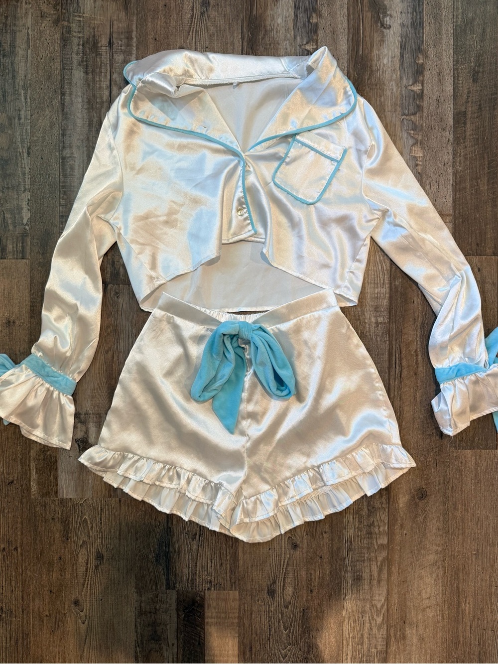 Two-Piece Pajama Set with Blue Trim